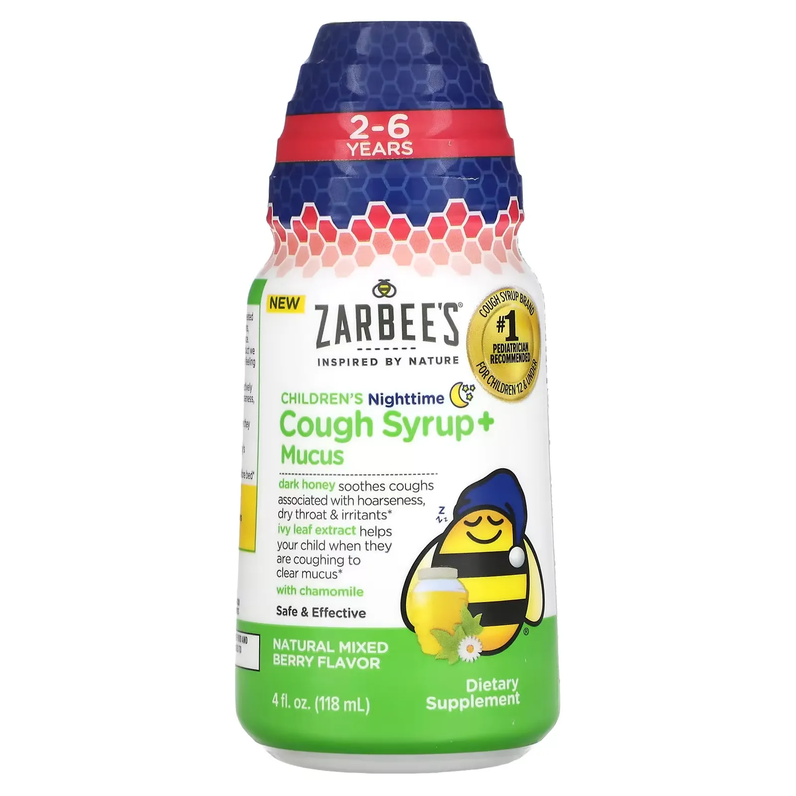 Children's Nighttime, Cough Syrup + Mucus, 2-6 Years, Natural Mixed Berry, 4 fl oz (118 ml)