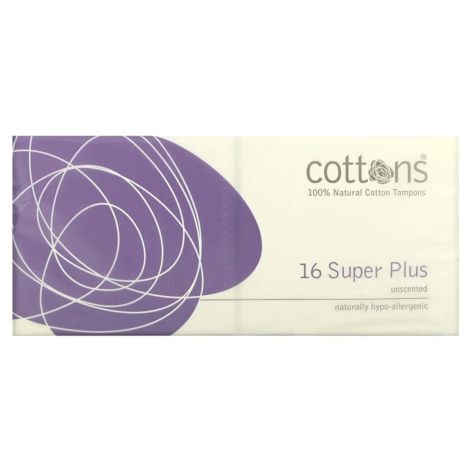 100% Natural Cotton Tampons, Super Plus, Unscented, 16 Tampons