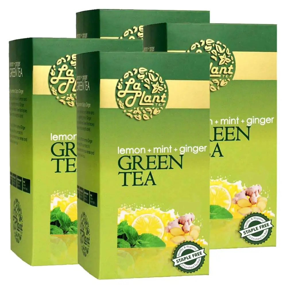 Laplant Green Tea,  25 Tea Bag(s)  Lemon, Mint & Ginger (Pack of 4)