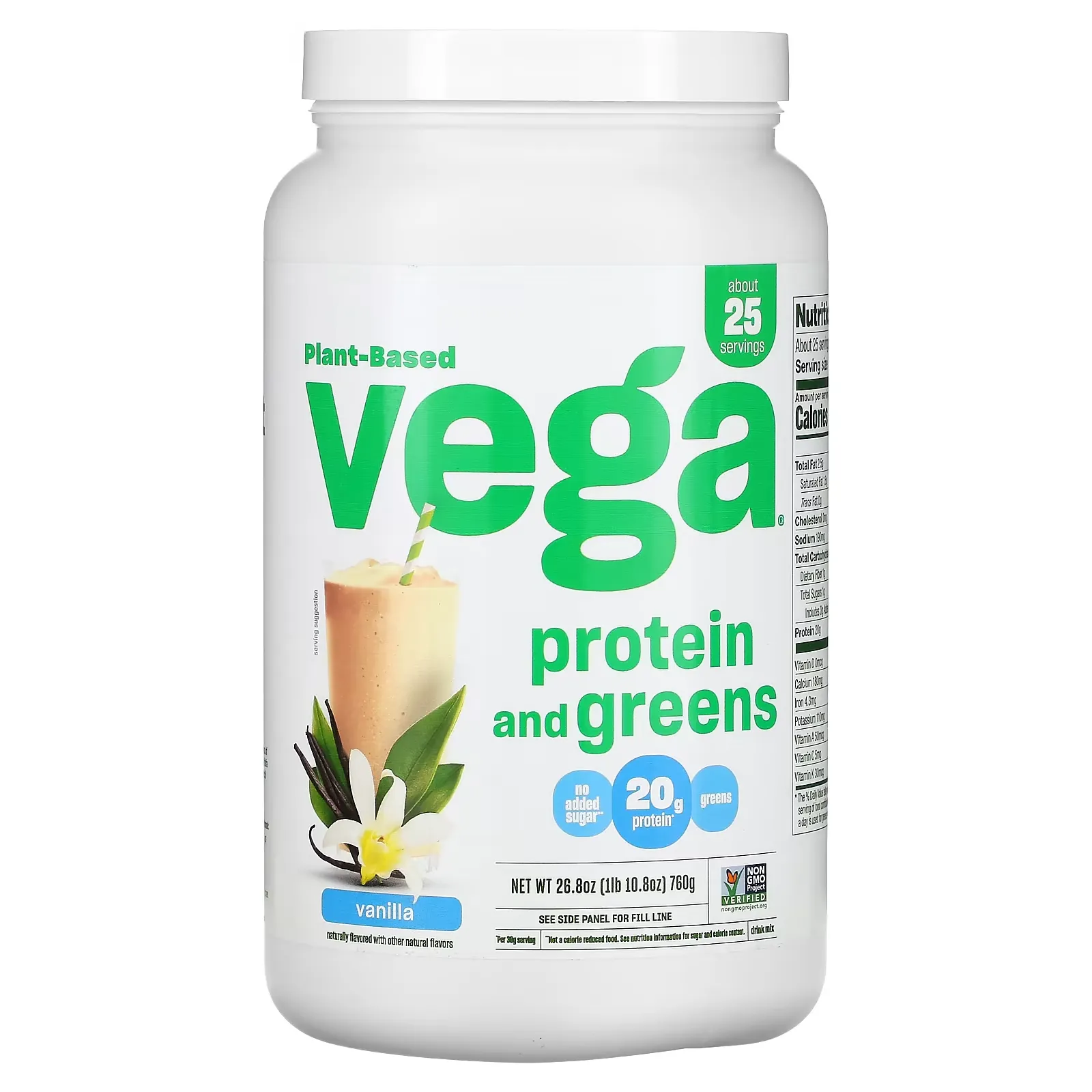 Protein and Greens, Vanilla, 26.8 oz (760 g)