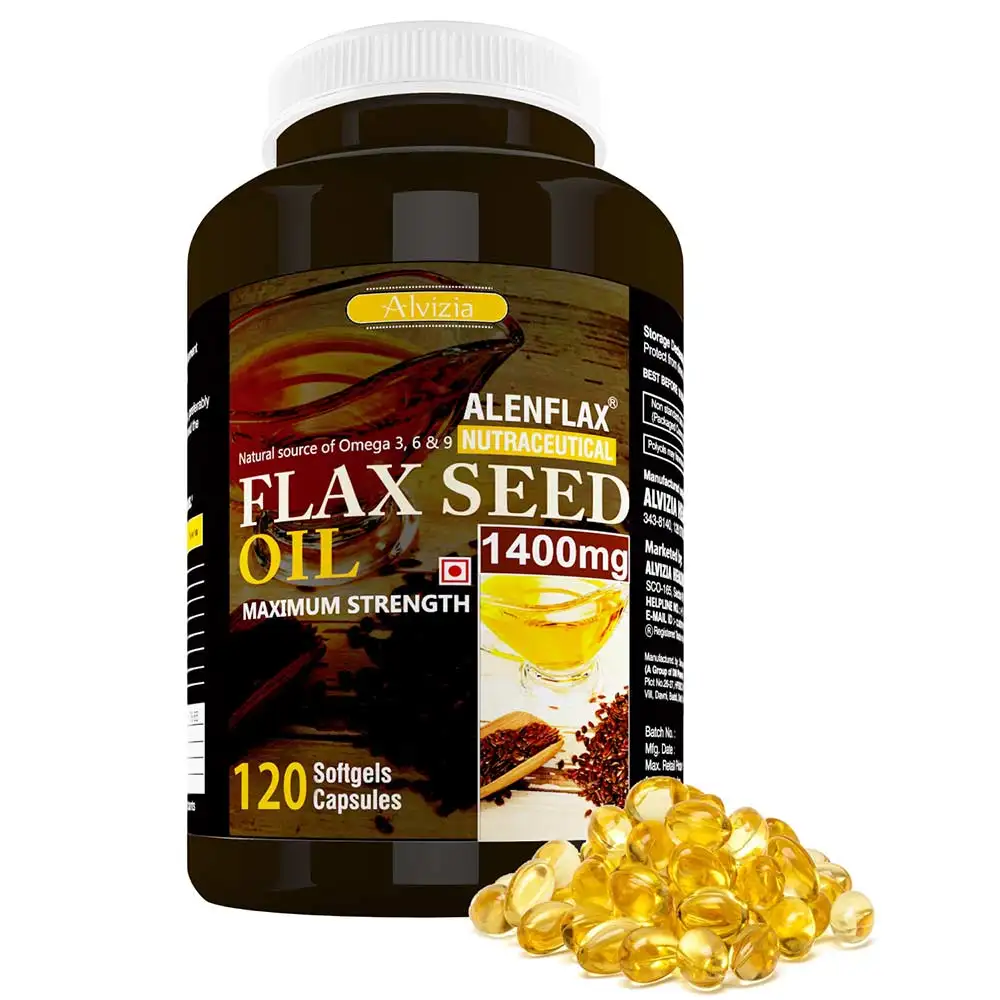 Alvizia Flaxseed Oil Capsules 1400mg Omega 3 6 9,  120 softgels