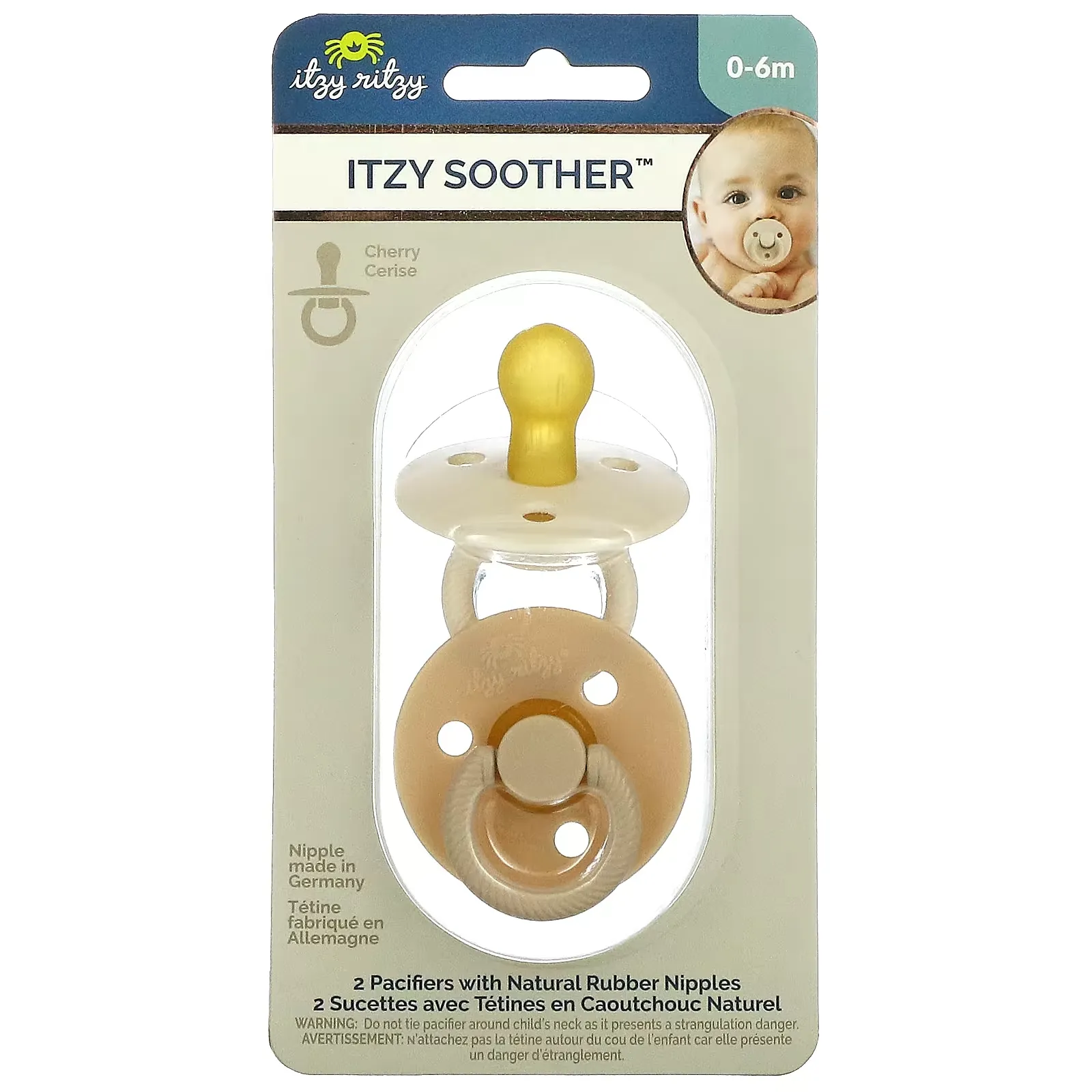 Itzy Soother, Pacifiers with Natural Rubber Nipples, 0-6 Months, Coconut & Toast, 2 Pacifiers