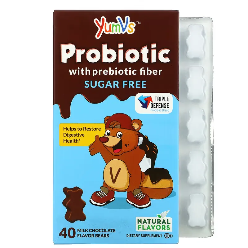 Probiotic with Prebiotic Fiber, Milk Chocolate, Sugar-Free, 40 Bears