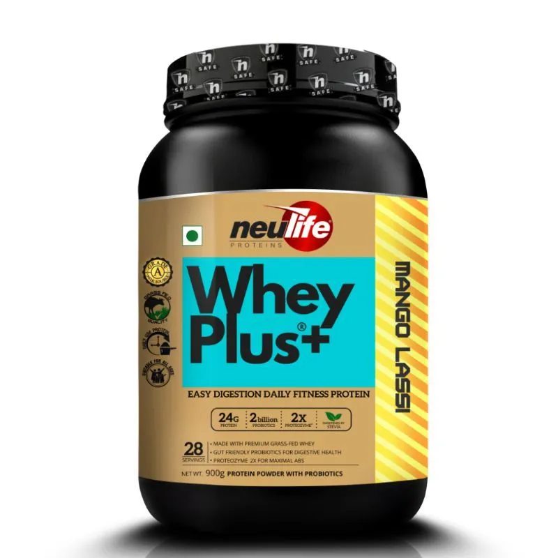 Neulife Wheyplus Gut-Friendly Grass-Fed Whey Protein Powder - Mango Lassi Flavour