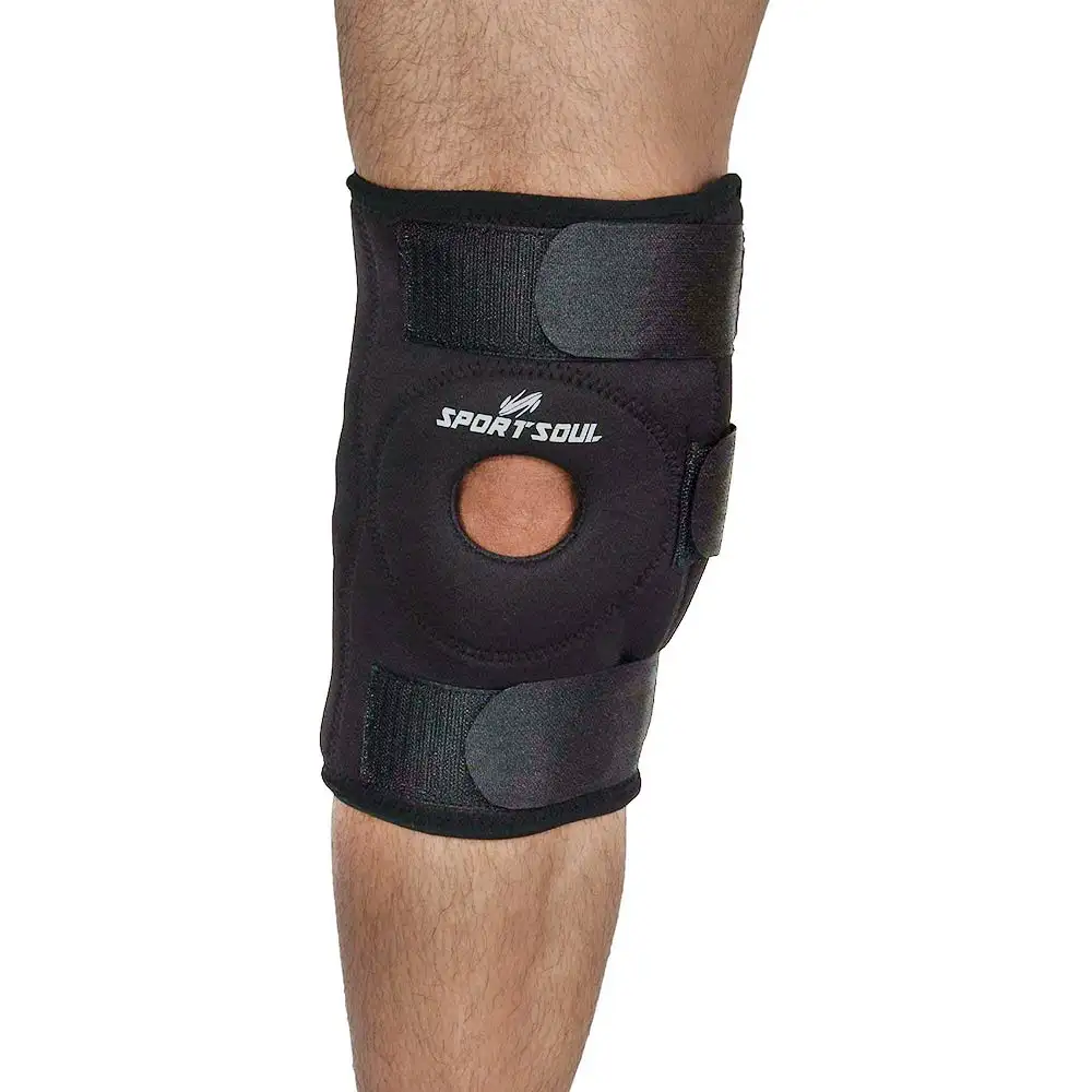 SportSoul Hinged Knee Support with Open Patella,  Black  Medium