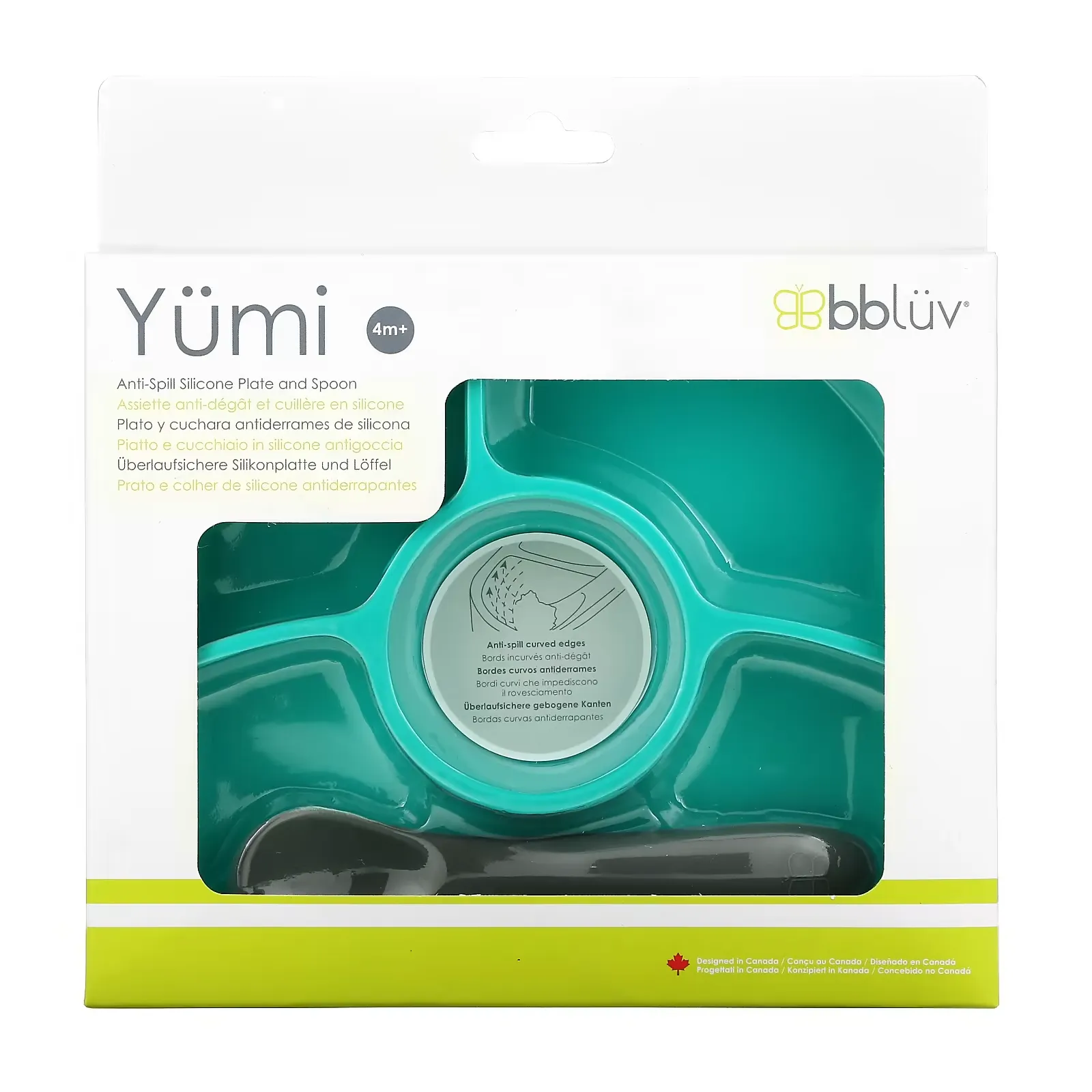 Yumi, Anti-Spill Silicone Plate And Spoon, 4+ Months, Green, 1 Set