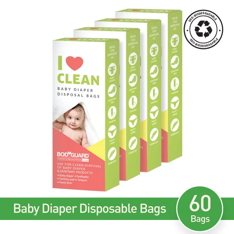 BodyGuard - Baby Diapers & Sanitary Disposal Bag - 60 Bags (4 Pack - 15 Bags Each)