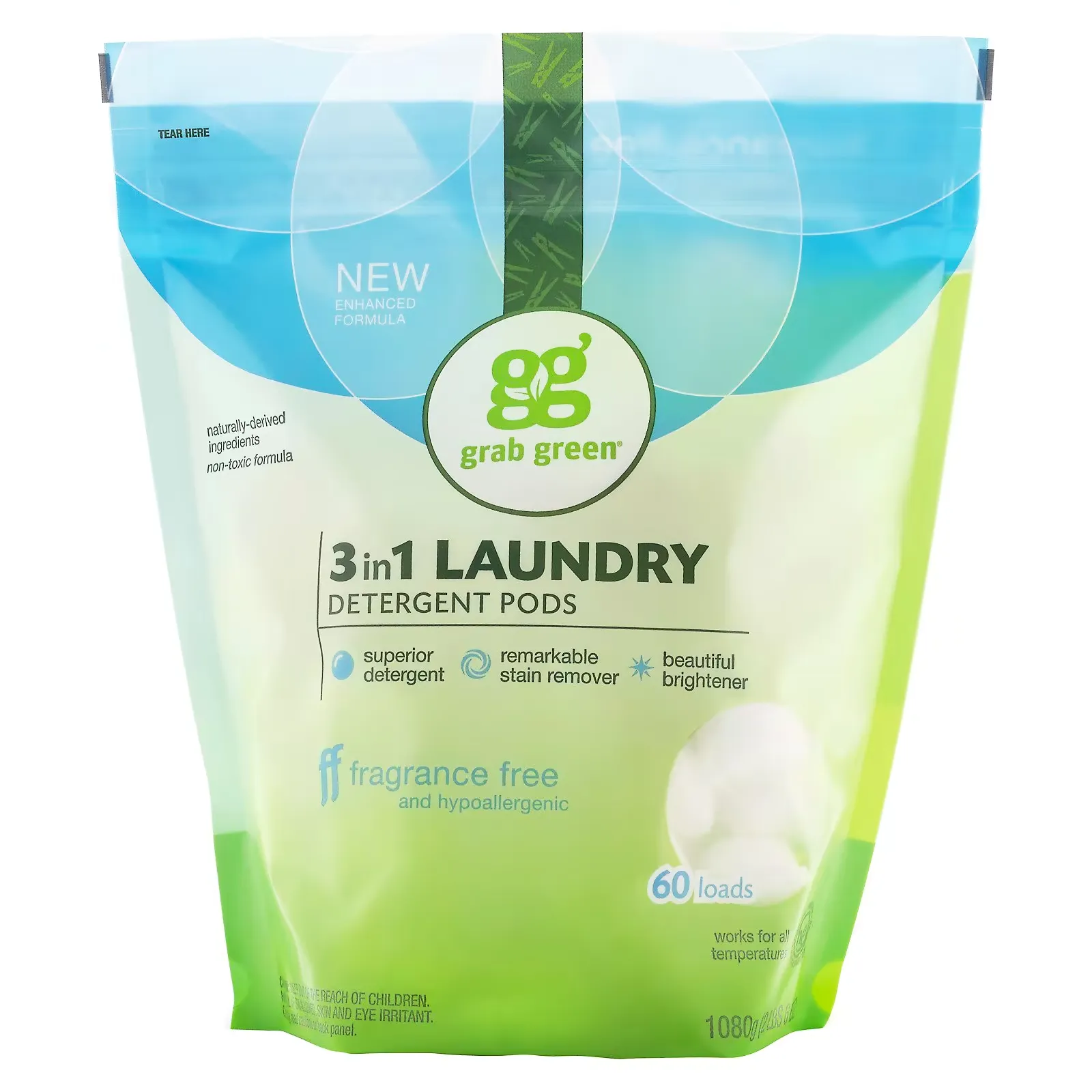 3-in-1 Laundry Detergent Pods, Fragrance Free, 60 Loads, 2lbs, 6oz (1,080 g)