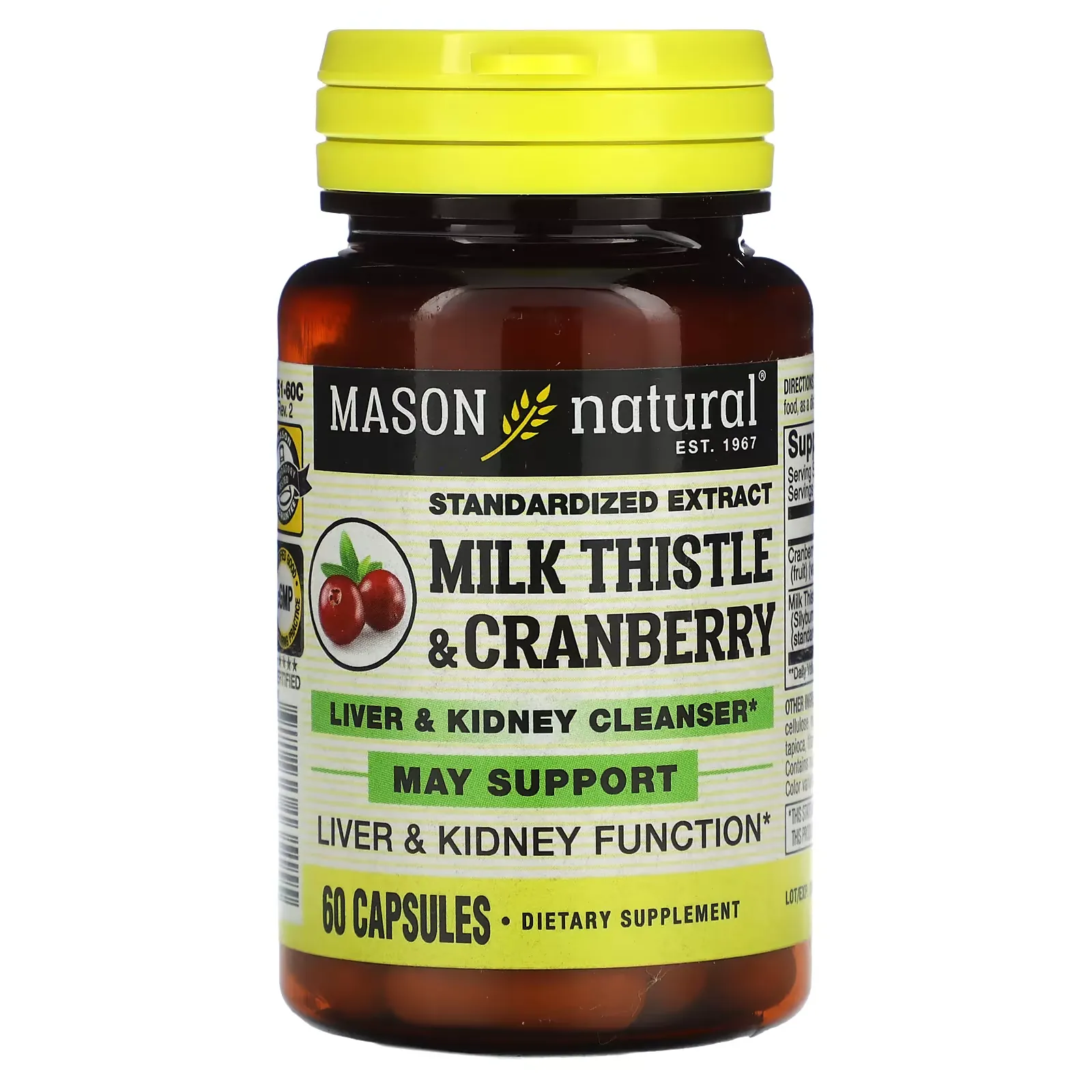 Milk Thistle/Cranberry, Standardized Extract, Liver & Kidney Cleanser, 60 Capsules