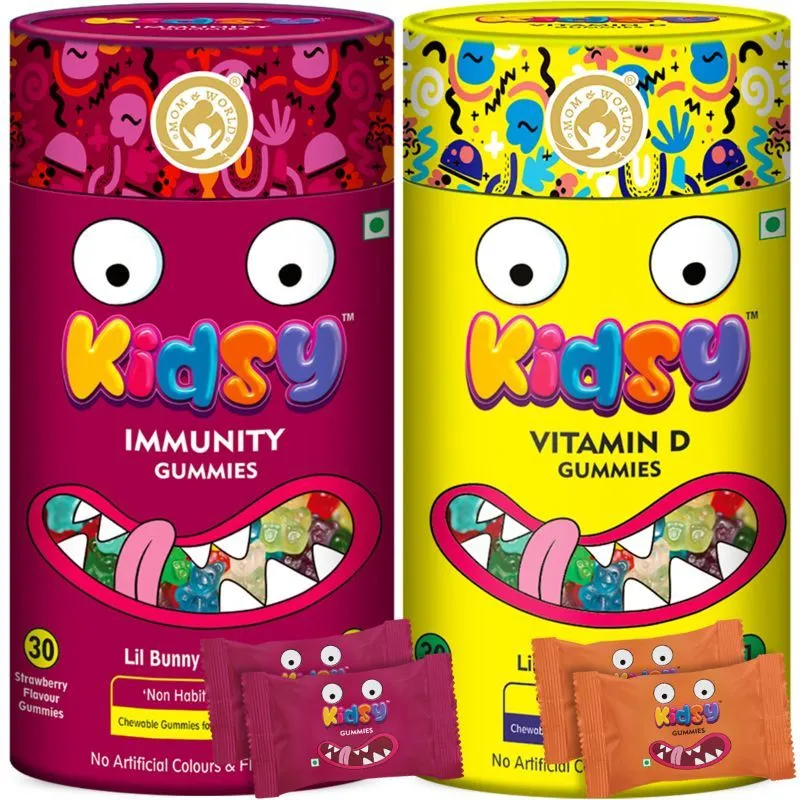 Mom & World Kidsy Immunity Gummies + Vitamin D Gummies For Kids