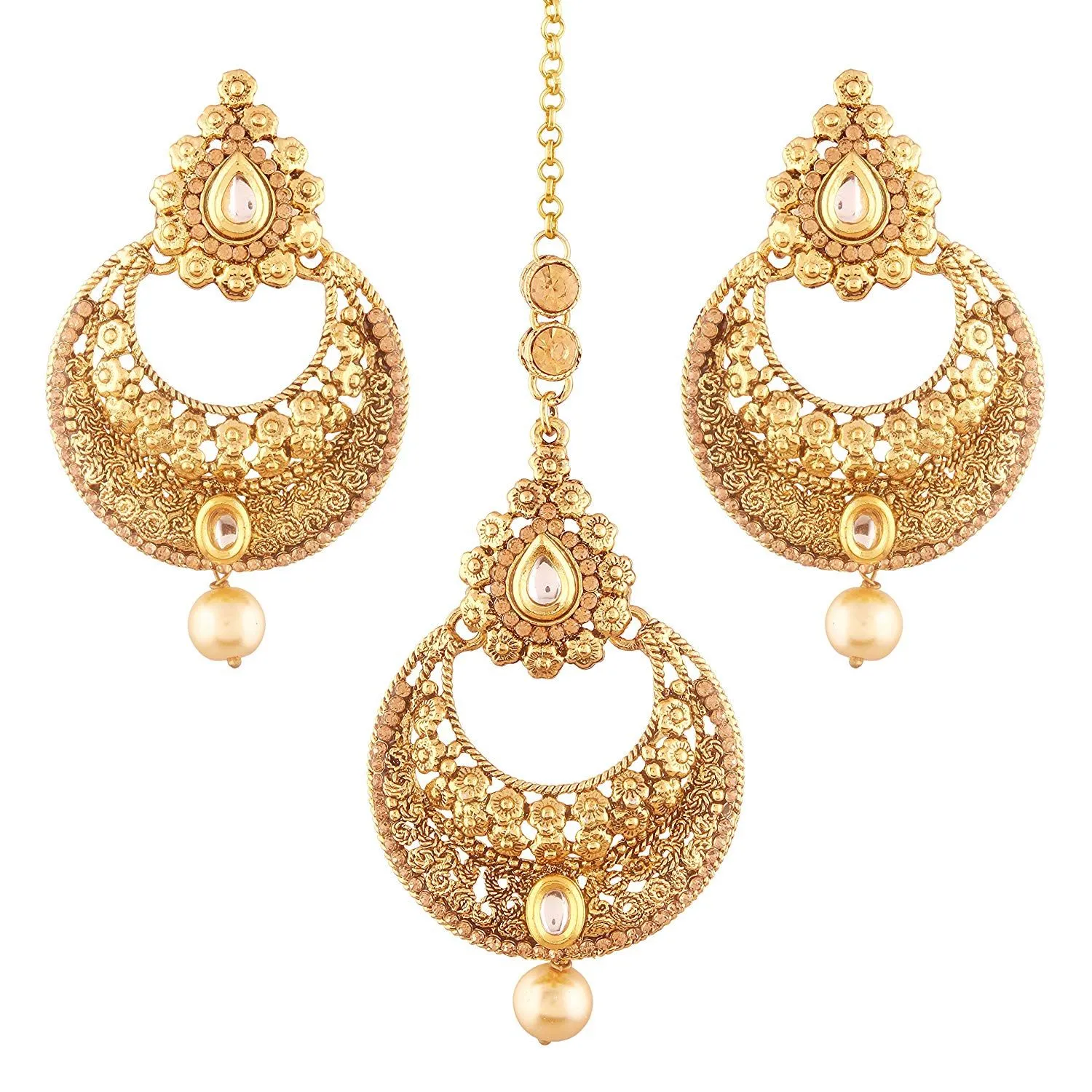 Peora Traditional Gold Plated Earring Jewellery Set Maang Tikka For Women (PF37TE2415LCT)