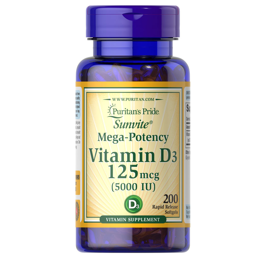 Puritan's Pride Vitamin D3 - 5,000 IU - 200 Rapid Release Softgels