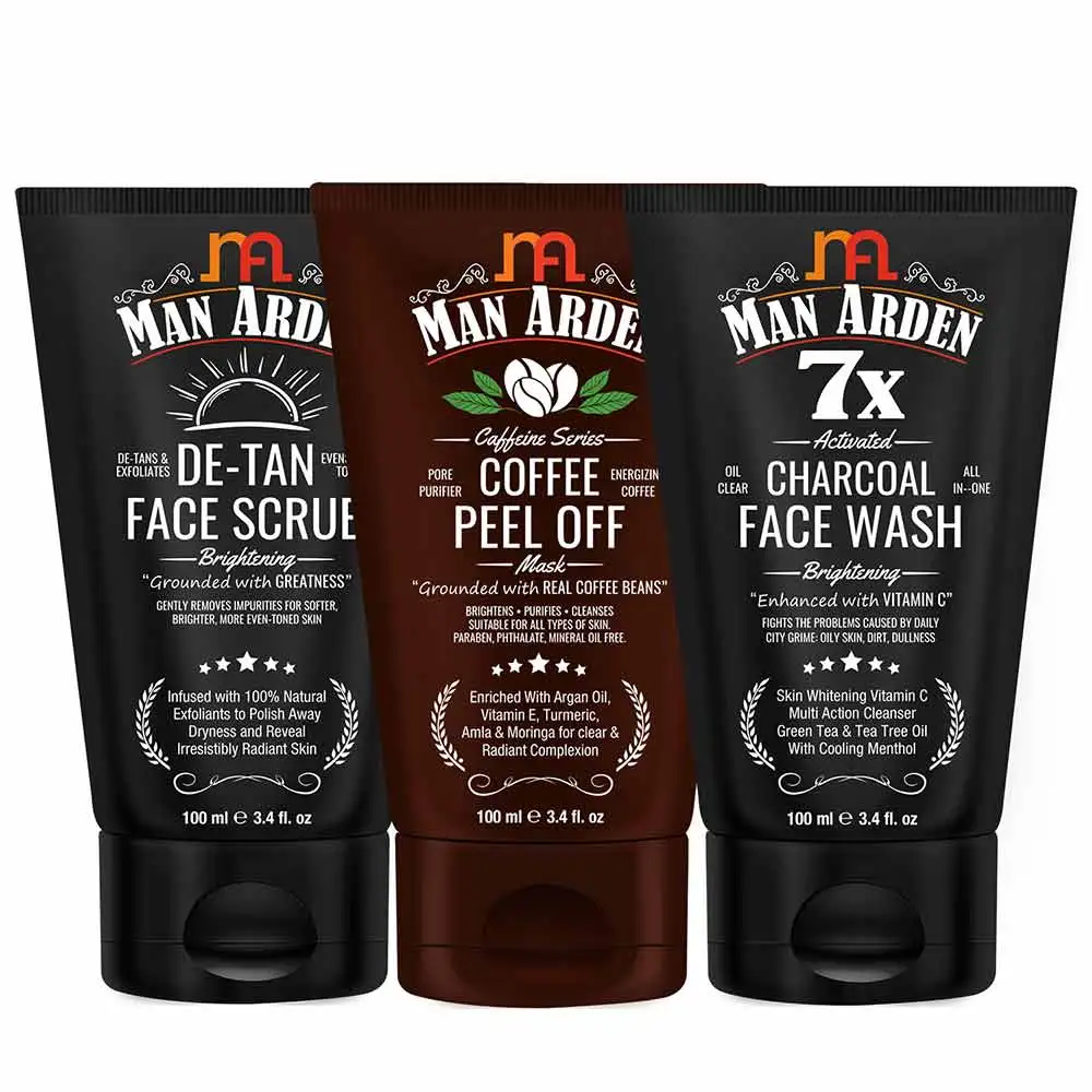 Man Arden De-Tan Face Scrub, Coffee Peel Off Mask & Charcoal Face Wash Combo,  3 Piece(s)/Pack  for All Skin Type