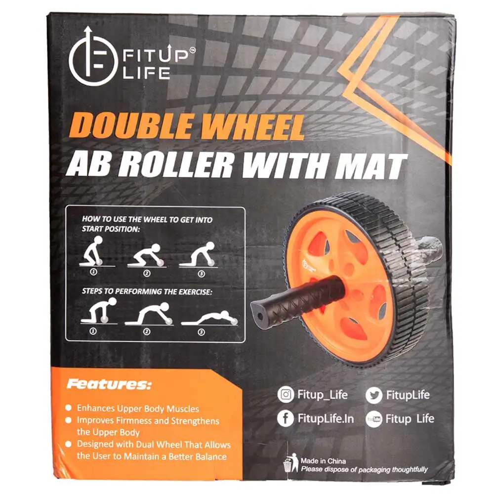 Fitup Life Double Wheel Ab Roller with Mat,  Orange  Free Size