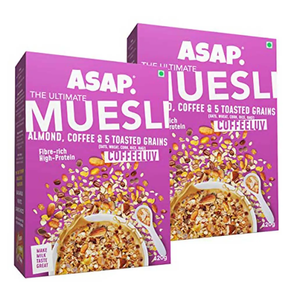 ASAP Ultimate Breakfast Multigrain Muesli (Pack of 2),  420 g  COFFEELUV (Almond Coffee & 5 Toasted Grains)