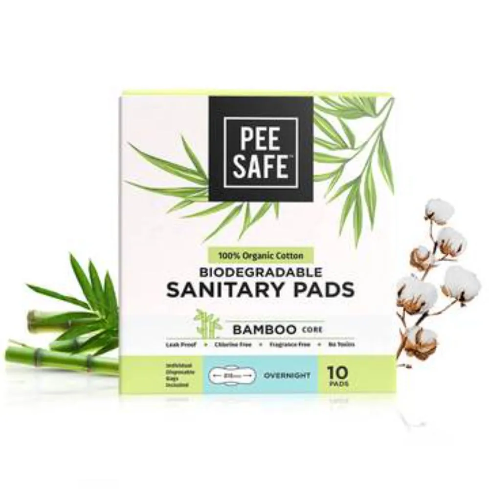 Pee Safe 100% Organic Cotton Biodegradable Overnight Sanitary Pads