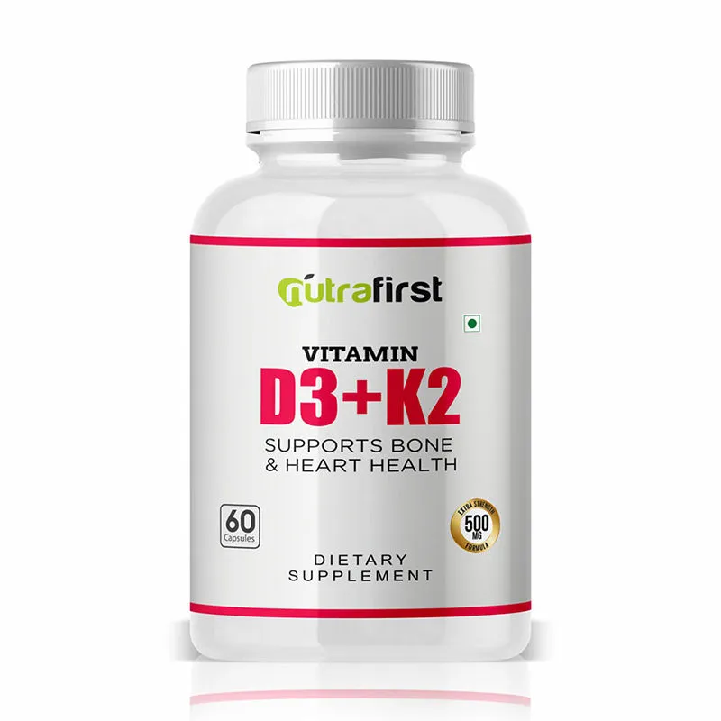 Nutrafirst Vitamin D3 + K2 Capsules With Calcium Carbonate, Colicaifrol, Vitamin K2-7