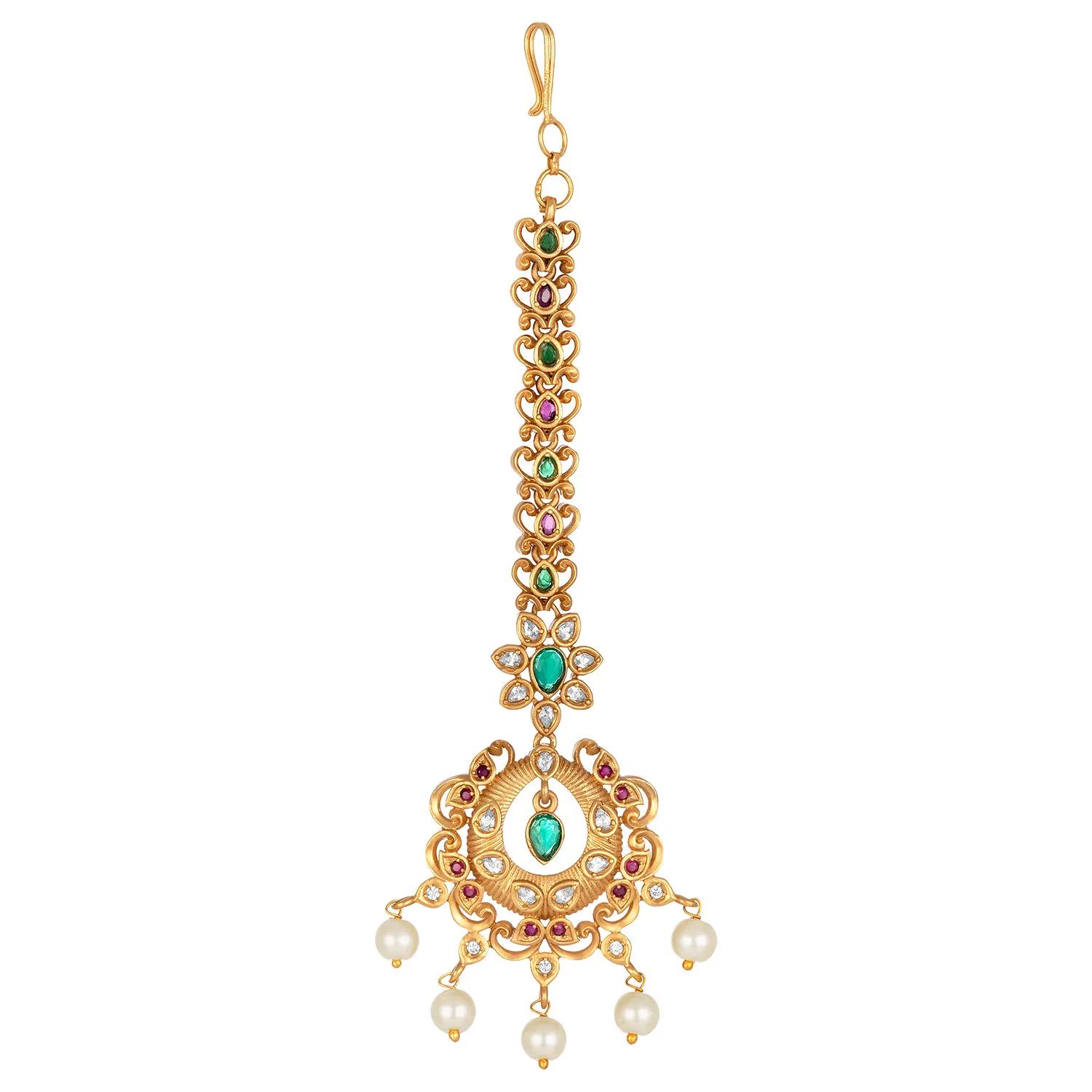 Peora Matte Gold Finish Chandbali Floral Polki Maang Tikka Wedding Jewellery (PF42TKFNT612RG)