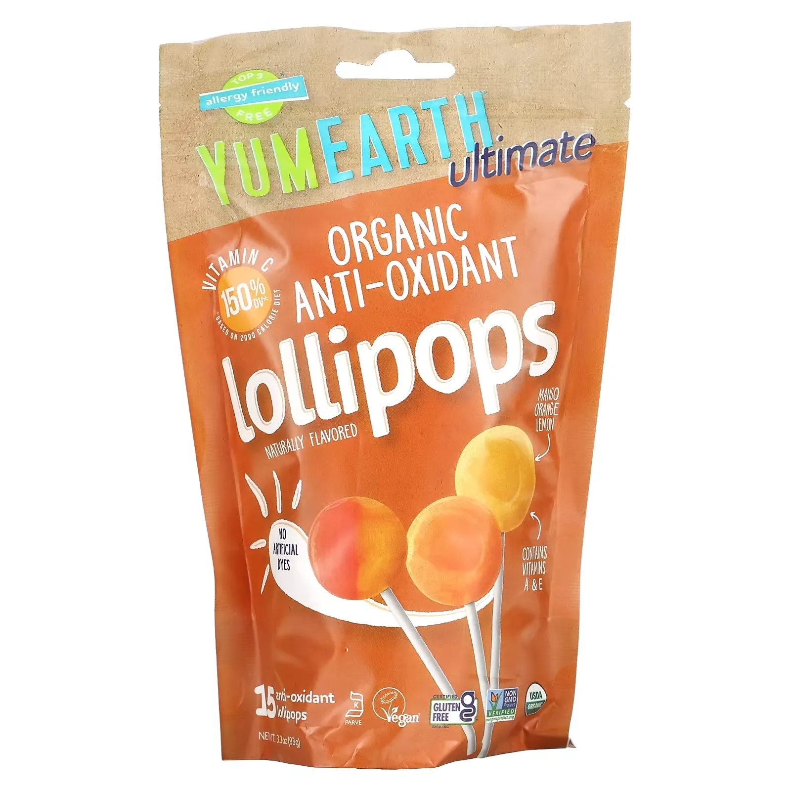 Ultimate, Organic Anti-Oxidant Lollipops, Mango, Orange,  Lemon, 15 Lollipops, 3.3 oz (93 g)