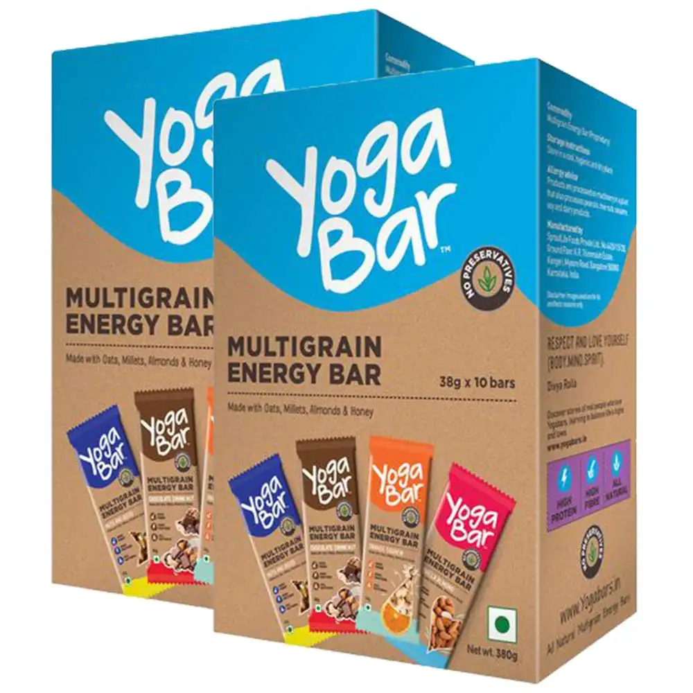 Yogabar Multigrain Variety Energy Bars 760gm (38gm x 20 Bars),  20 Piece(s)/Pack  Chocolate Vanilla Almonds Cashew Orange and Nuts & Seeds