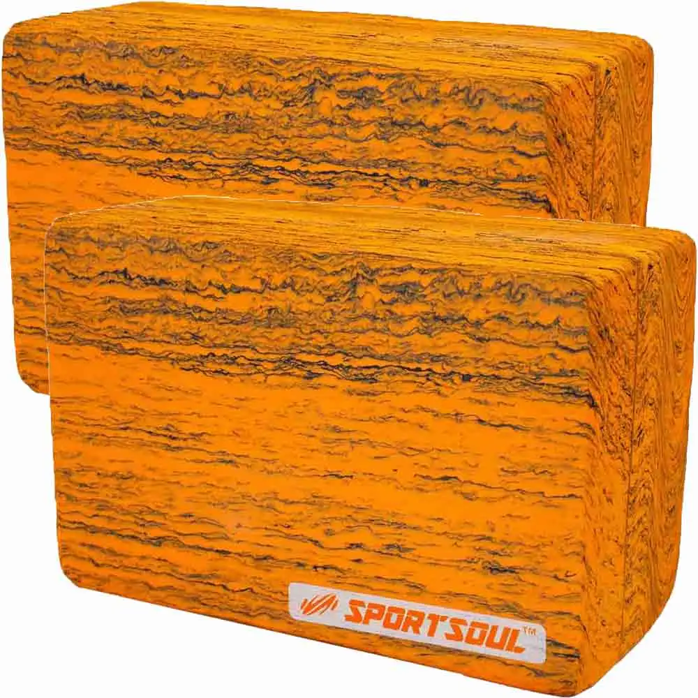 SportSoul Designer Yoga Block,  Orange & Black (Pack of 2)  22 x 15 x 10 cm