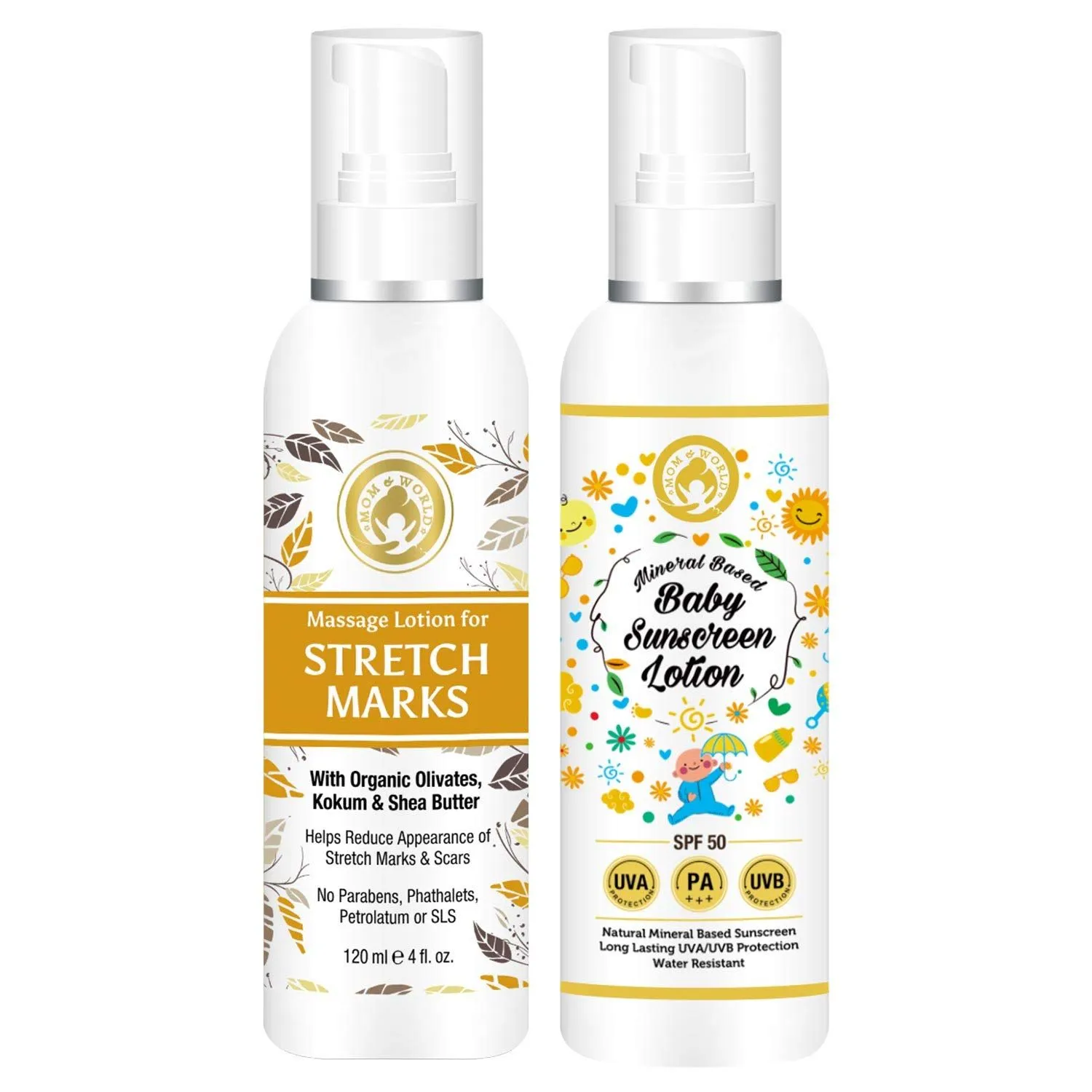 Mom & World Natural Skin Care - Stretch Marks Lotion + Baby Sunscreen Lotion