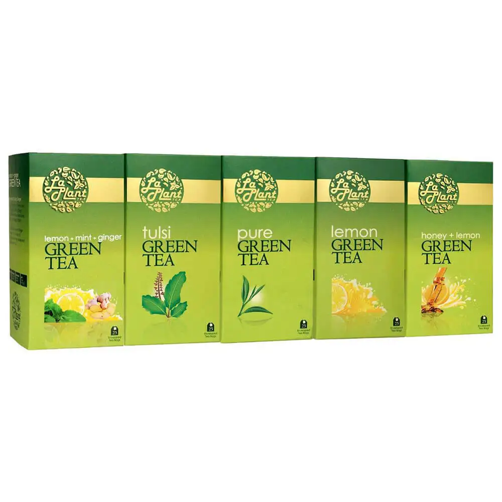 Laplant Green Tea Collection XII,  125 Tea Bag(s)  Lemon Mint Ginger, Tulsi, Pure, Lemon & Honey Lemon