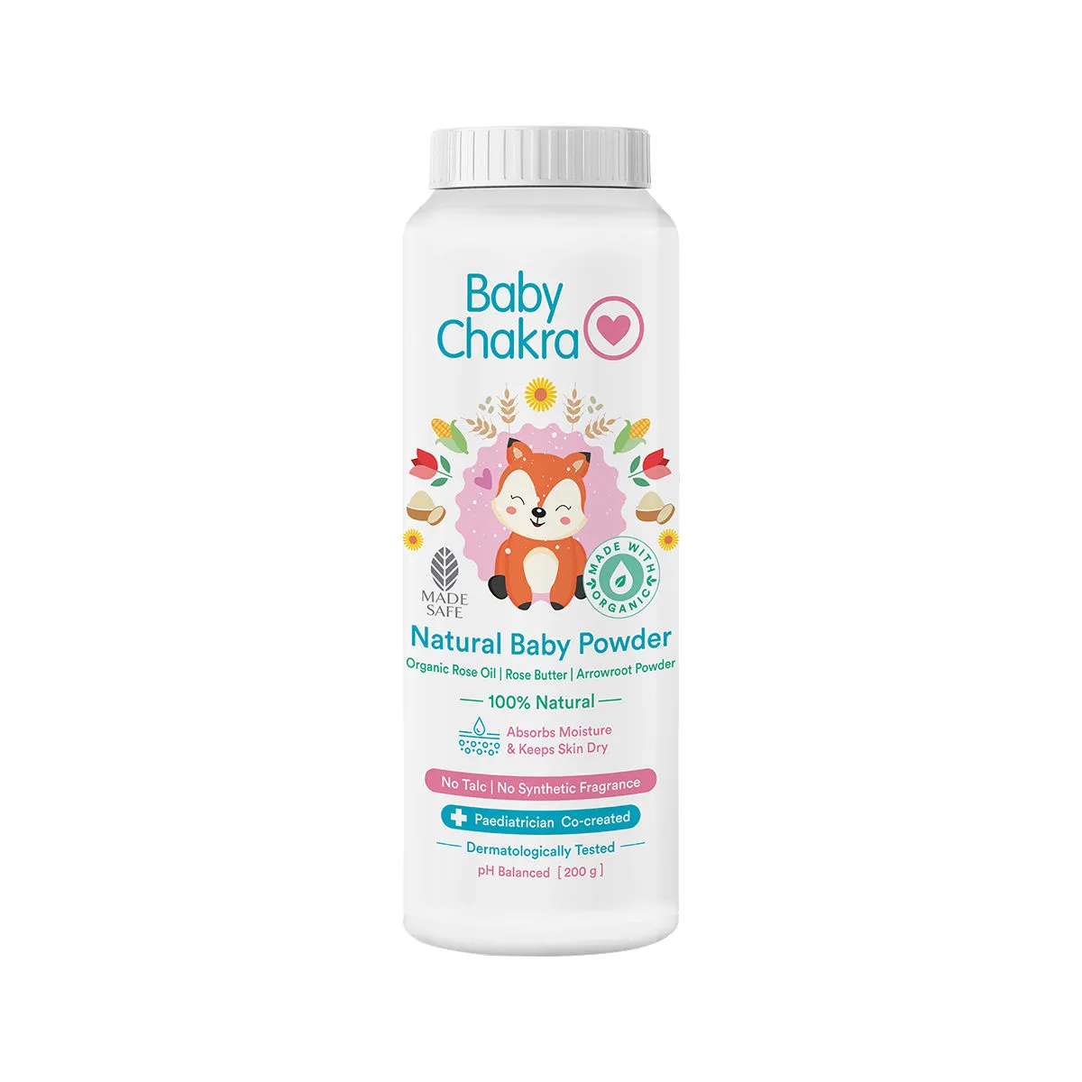 BabyChakra Talc-Free Natural Baby Powder, Paraben Free, Absorbs Moisture Ph Balanced