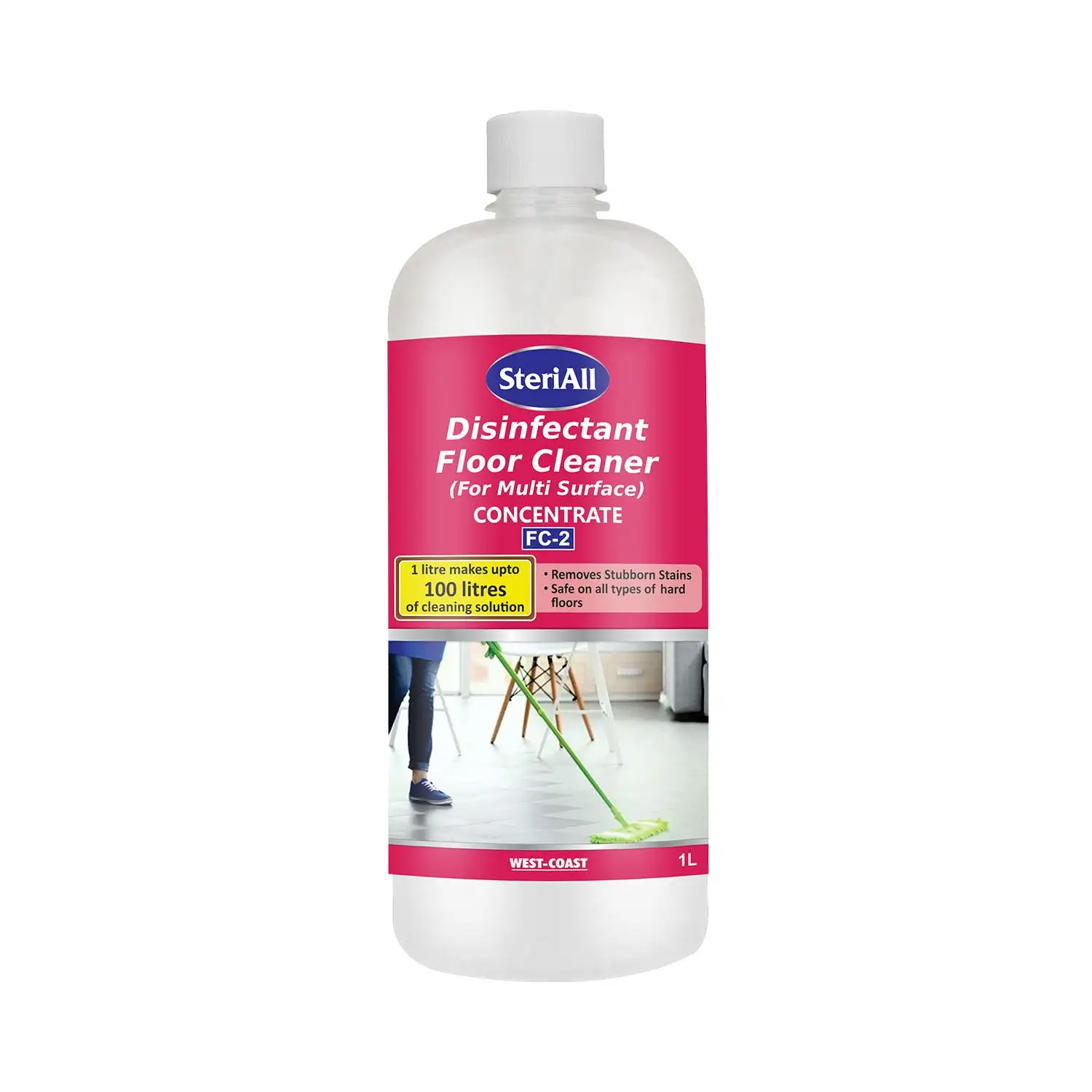 West Coast SteriAll Disinfectant Floor Cleaner,  Fragrance Free  1 L  Protection from Germs