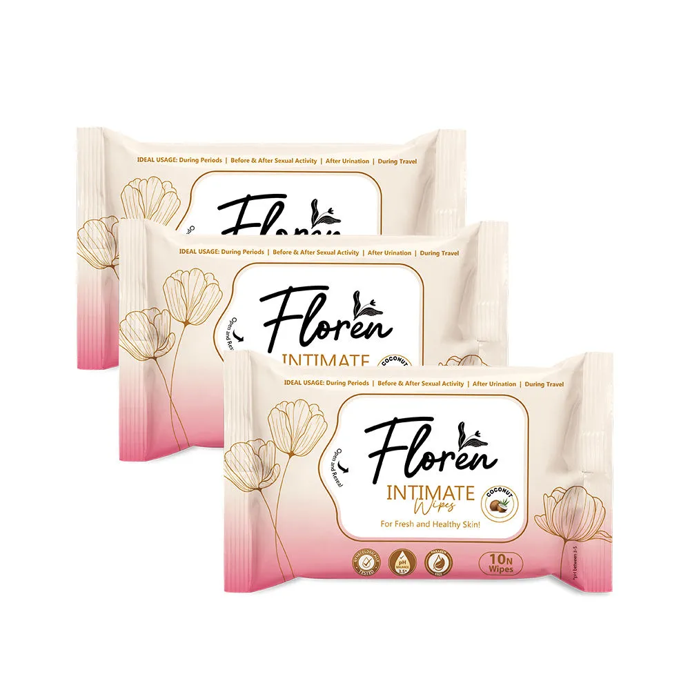 Floren Coconut Intimate Wipes - Pack of 3