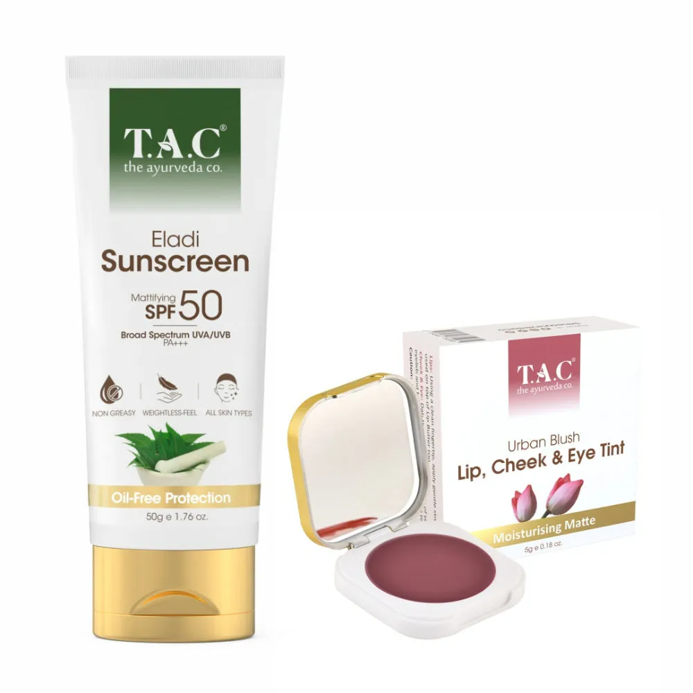 TAC - The Ayurveda Co. SPF 50 Sunscreen & Urban Blush Lip & Cheek Tint