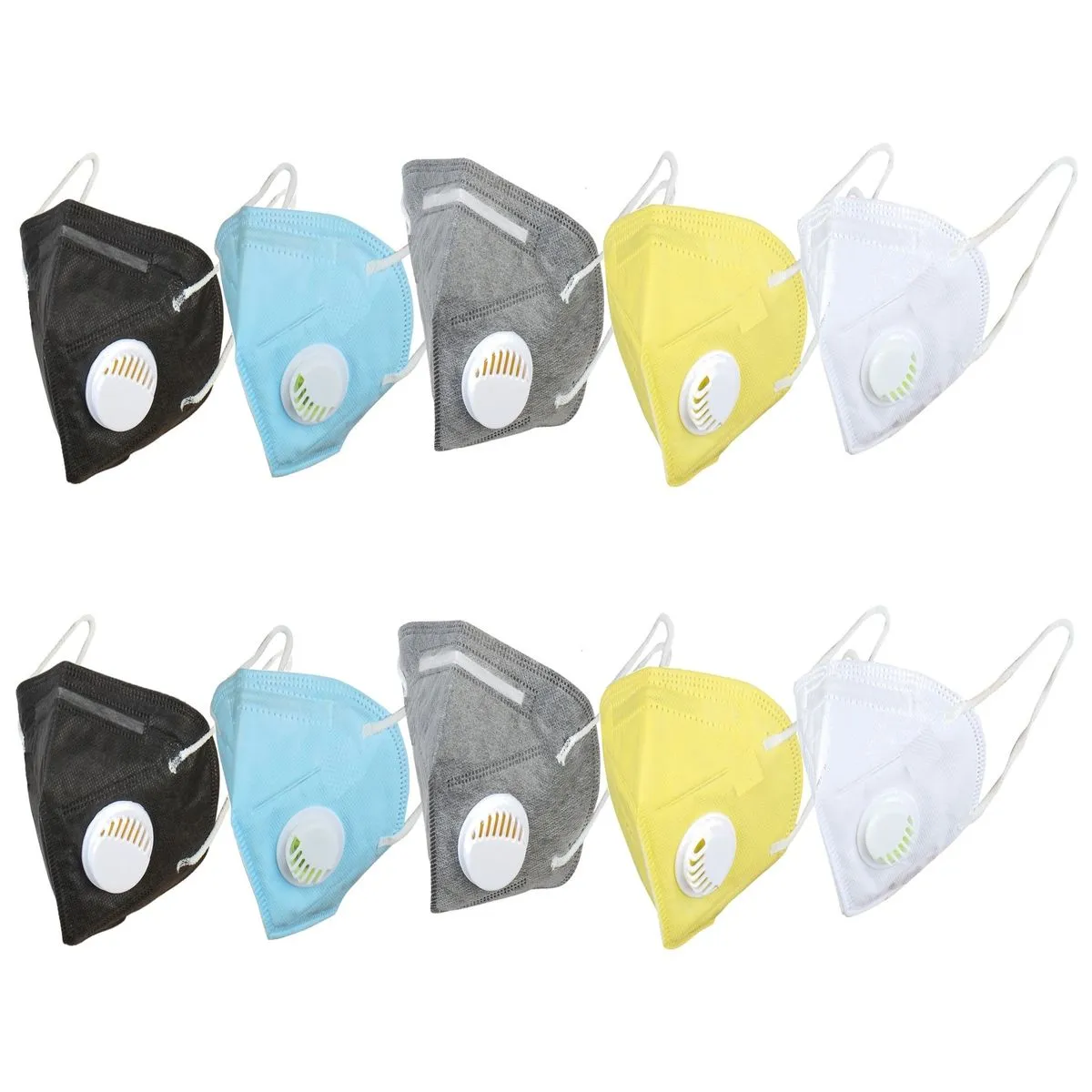 OOMPH Pack Of 10 Kn95/n95 Anti-pollution Reusable 5 Layer Mask Color: White Black Blue Grey Yellow