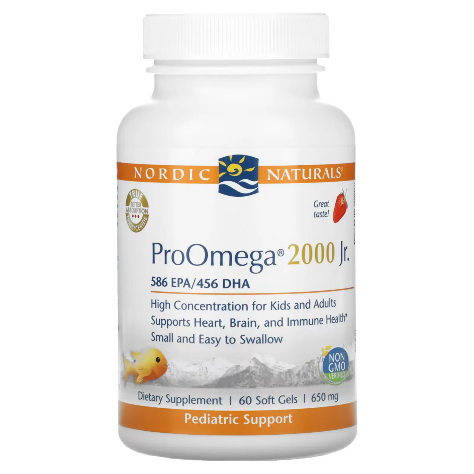 ProOmega 2000 Jr., Strawberry, 650 mg, 60 Soft Gels