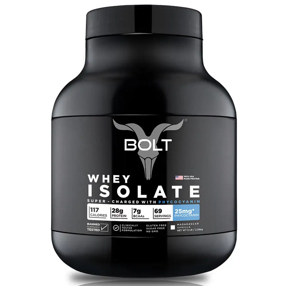 Bolt Whey Isolate Super-Charged With Phycocyanin,  5 lb  Madagascar Vanilla