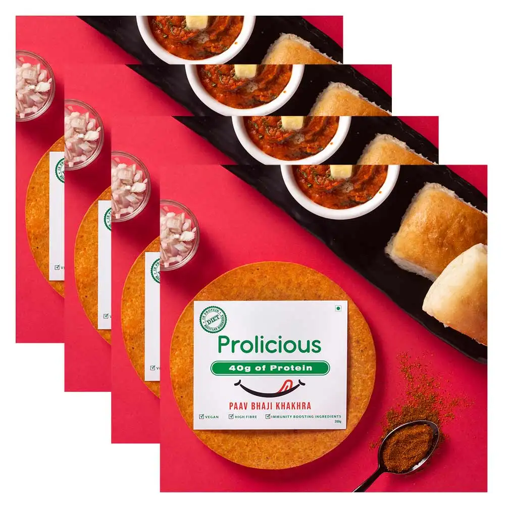 Prolicious Paav Bhaji Khakhra,  Unflavoured (Pack of 4)  200 g