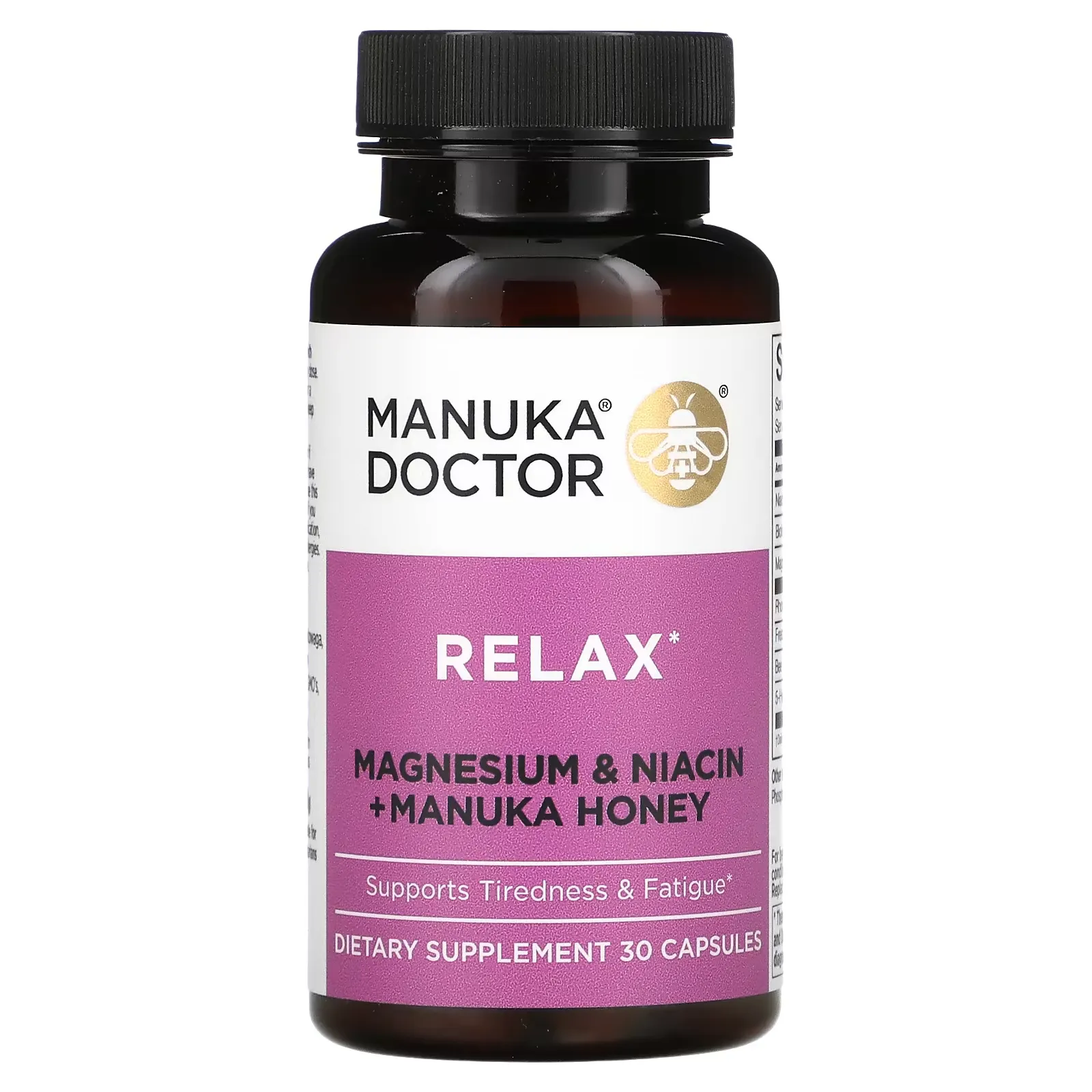 Relax, Magnesium & Niacin + Manuka Honey, 30 Capsules