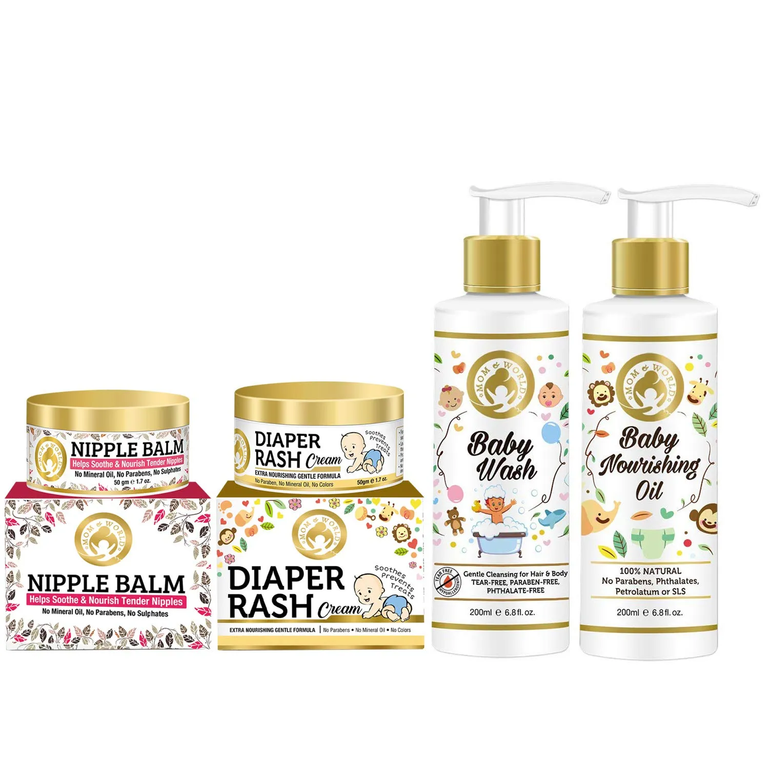 Mom & World Extra Nourishing Care - Nipple Balm + Diaper Rash + Baby Wash + Baby Nourishing Oil