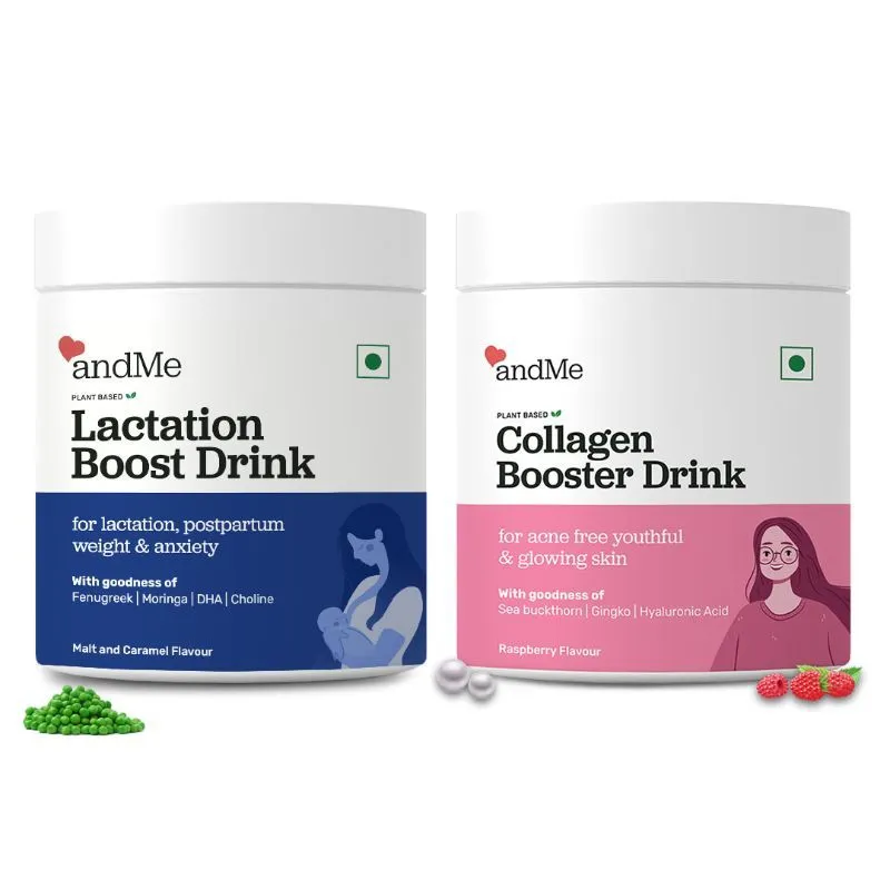 andMe Lactation Supplement For Breastfeeding Moms + andMe Anti- Ageing Collagen Booster (Combo Pack)