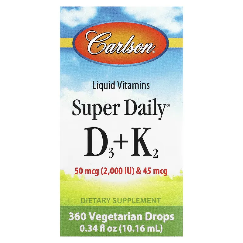 Liquid Vitamins, Super Daily D3+K2, 25 mcg (1,000 IU) & 22.5 mcg, 360 Vegetarian Drops, 0.34 fl oz (10.16 ml)