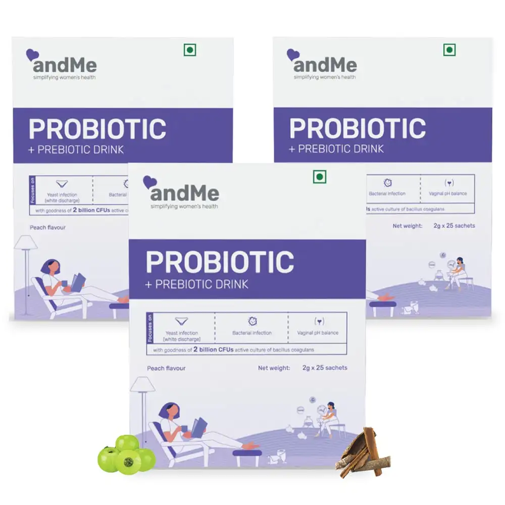 andMe Probiotic & Prebiotic Drink,  25 sachets/pack  Peach (Pack of 3)