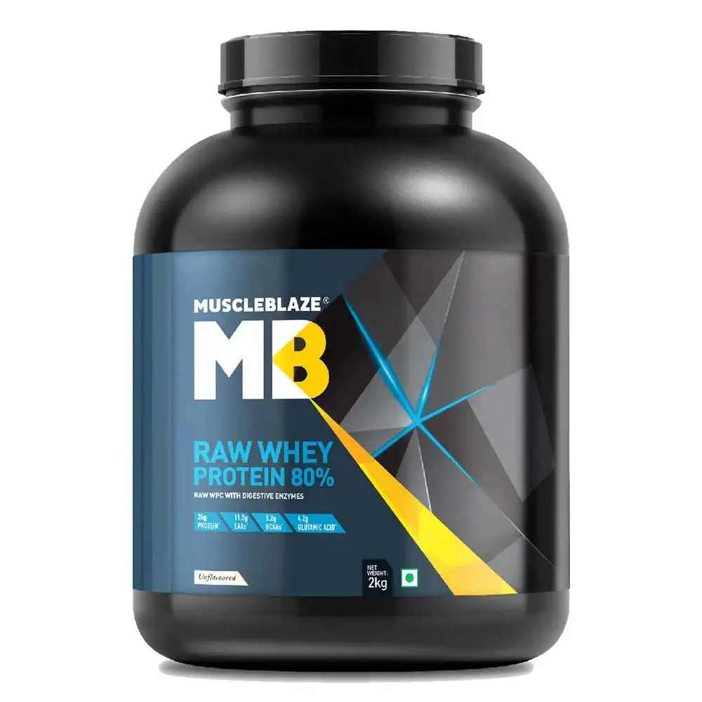 MuscleBlaze Raw Whey Protein 80% Powder,  4.4 lb  Unflavoured