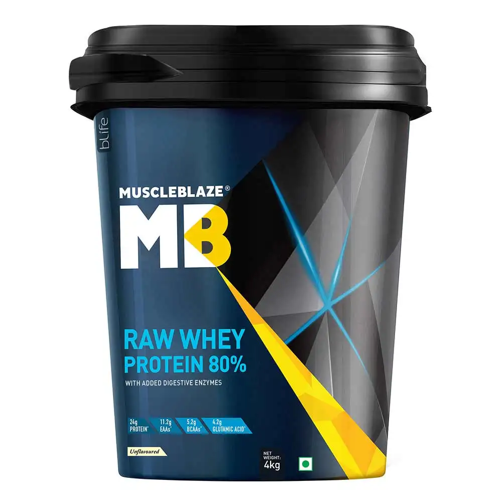 MuscleBlaze Raw Whey Protein 80%,  8.8 lb  Unflavoured