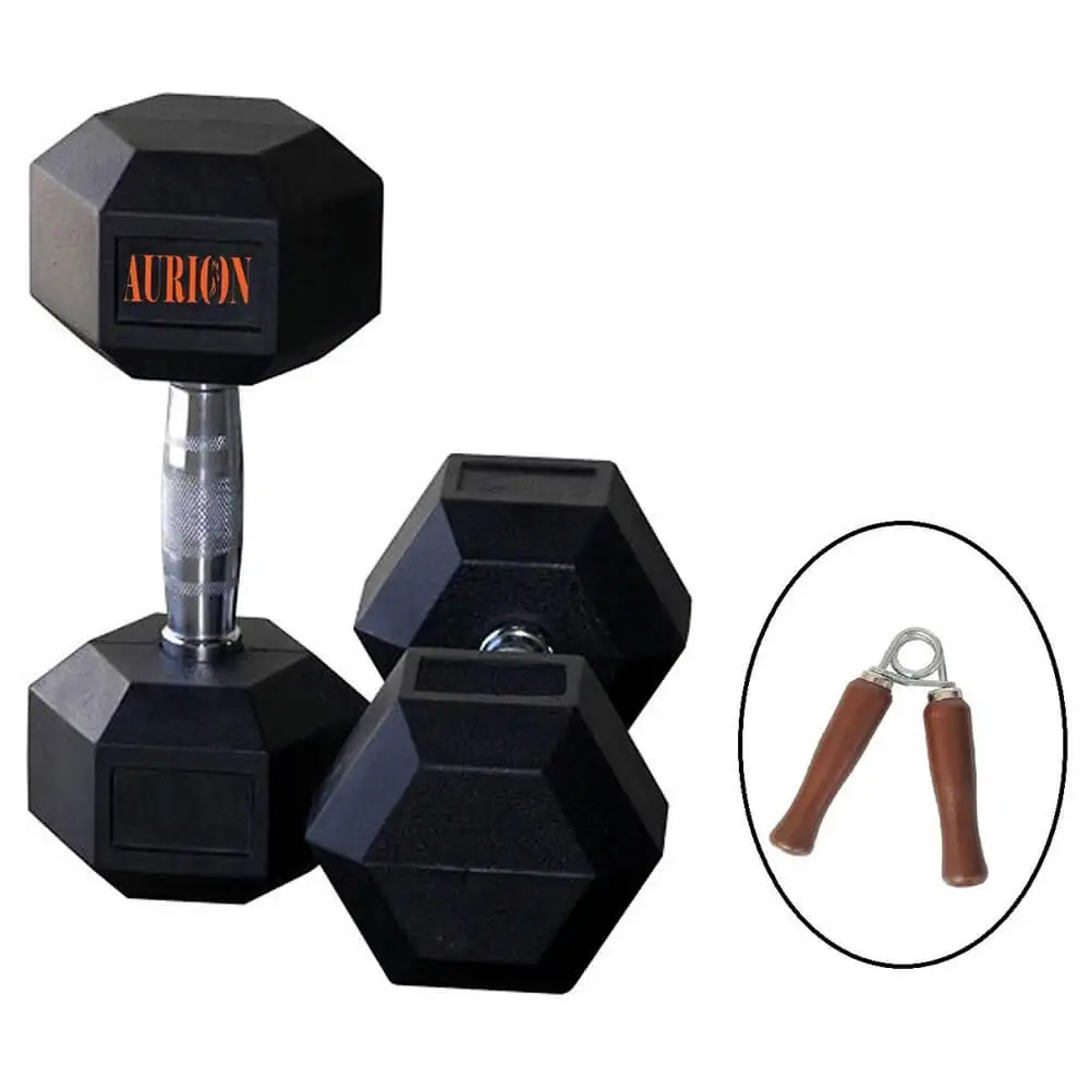 Aurion Hex Dumbbells with Hand Grip,  Black  10 kg