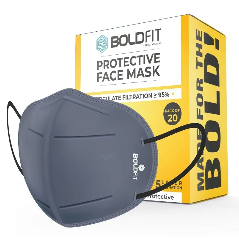 Boldfit N95 Mask For Men & Women - 5 Layer - Pack Of 20 (Grey )