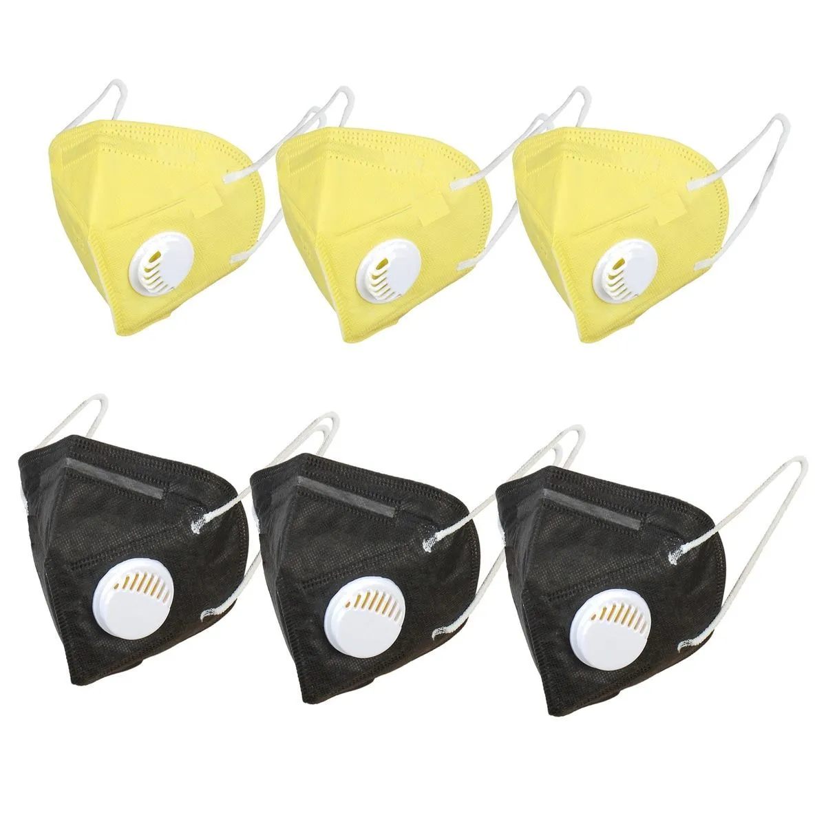 OOMPH Pack Of 6 Kn95/n95 Anti-pollution Reusable 5 Layer Mask Color: Yellow Black