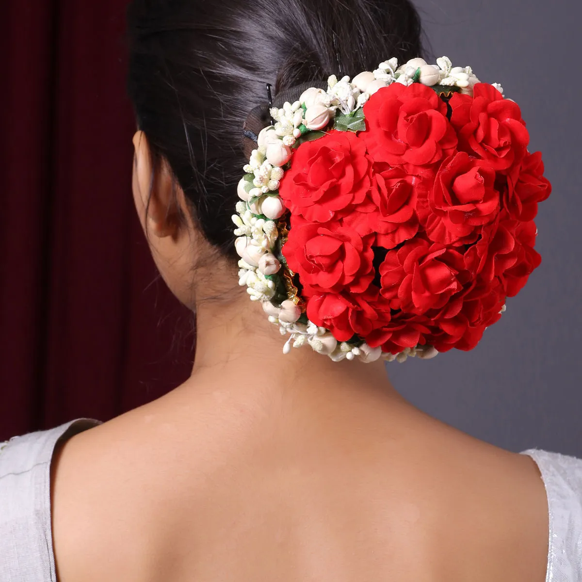 SHOSHAA Red And White Floral Juda Hair Accessory