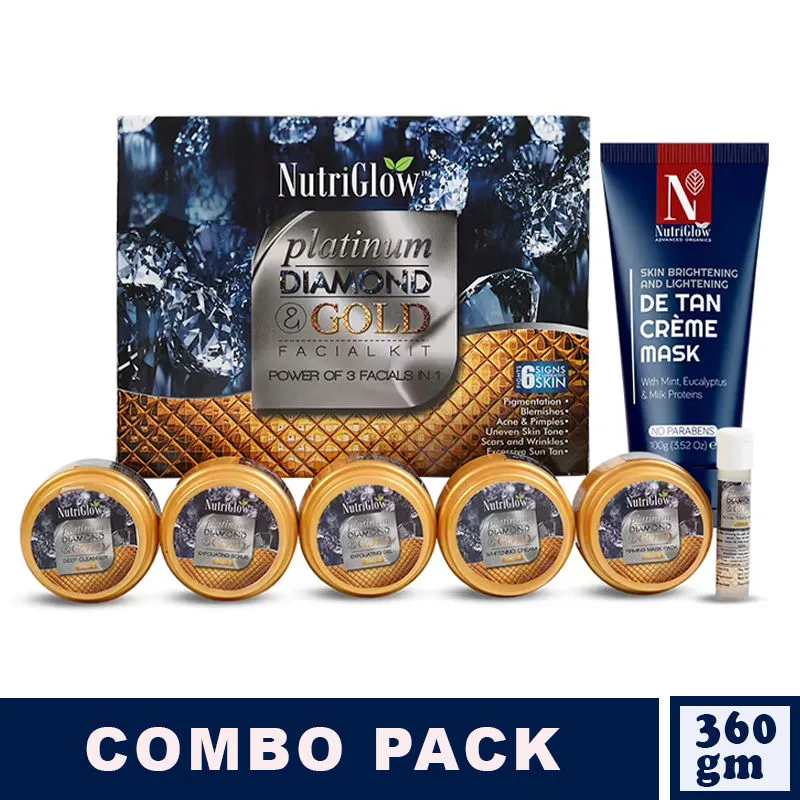 NutriGlow Platinum, Diamond & Gold Facial Kit & ADVANCED ORGANICS De Tan Creme Mask