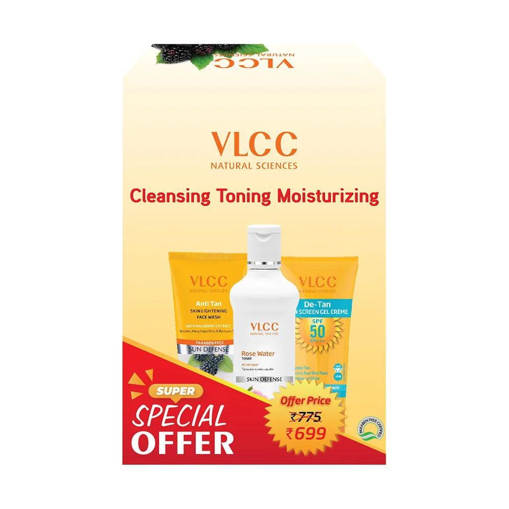 VLCC Anti Tan Face Wash Rose Water Toner & D-Tan SPF 50 Sunscreen