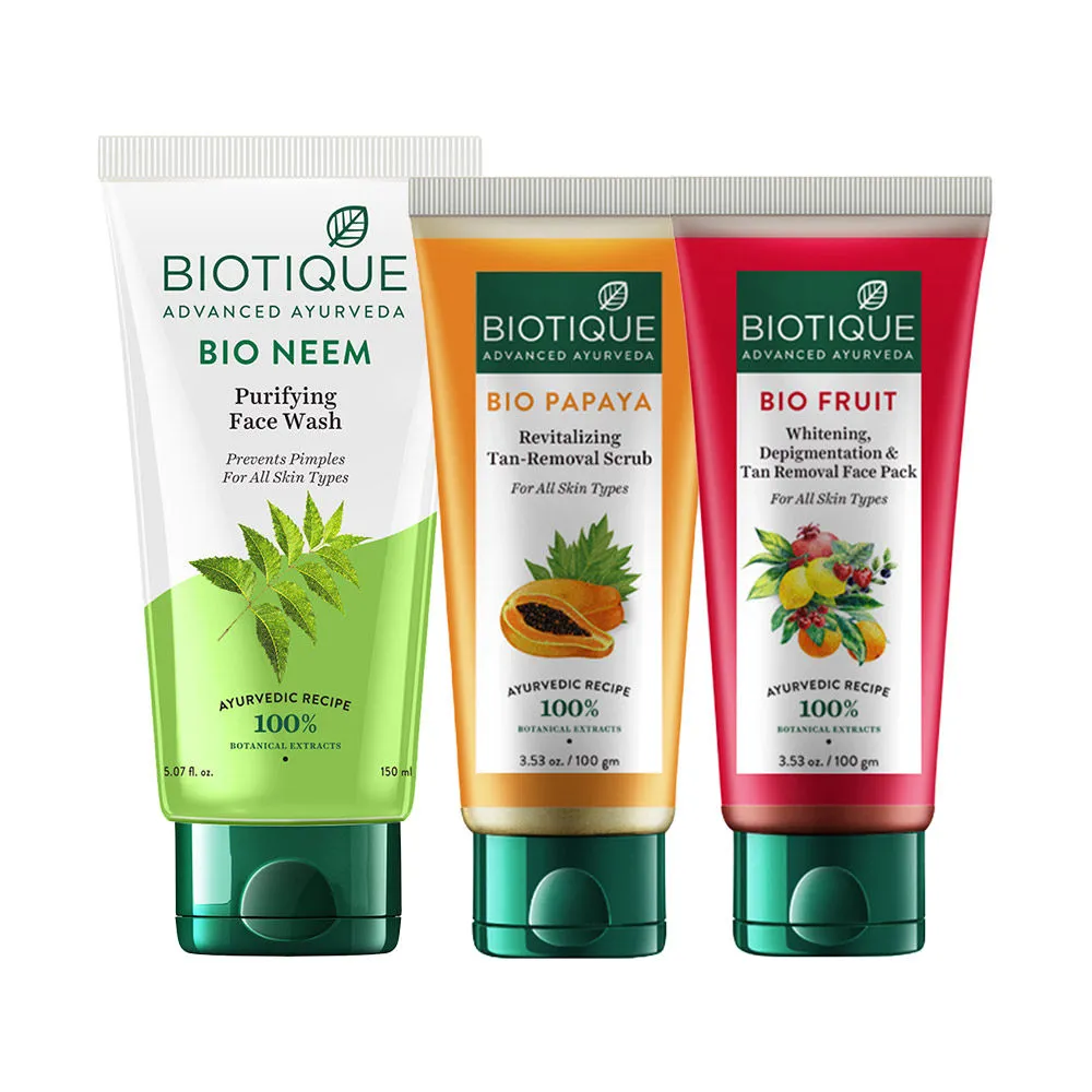 Biotique Neem Face Wash + Papaya Scrub+ Tan Removal Face Pack