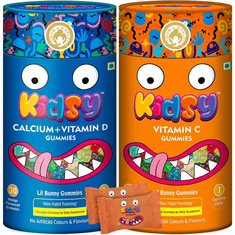 Mom & World Kidsy Calcium + Vitamin D & Vitamin C Combo,  Mango & Orange  2 Piece(s)/Pack